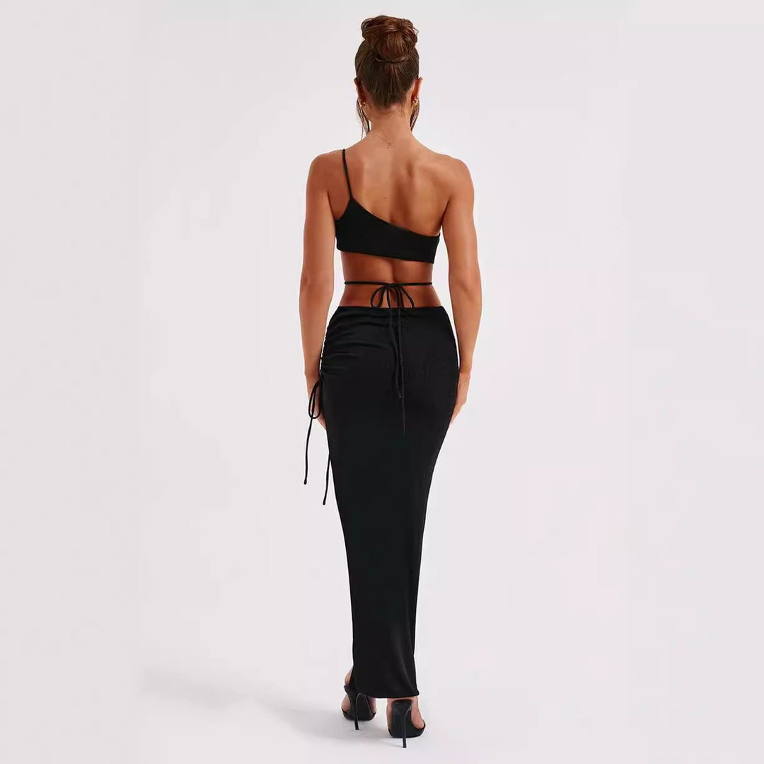 Women Elegant One-Shoulder Maxi Dress with Ruching and High Slit StylebySassy