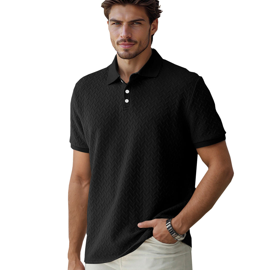 Men's finely woven polo shirt with chevron relief structure and short button placket StylebySassy