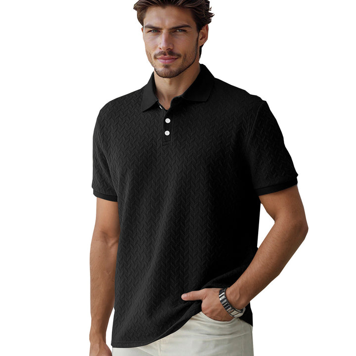 Men's finely woven polo shirt with chevron relief structure and short button placket StylebySassy