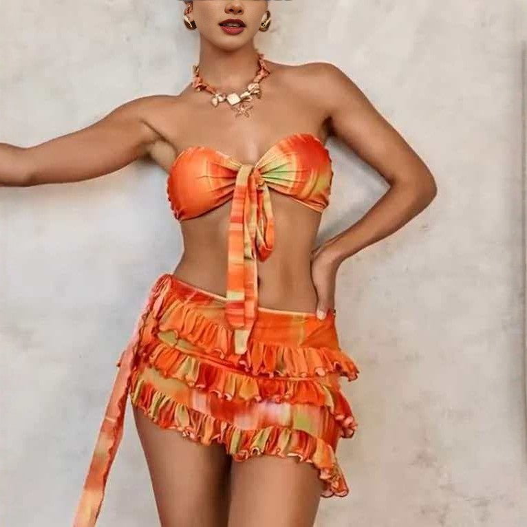 Women's bandeau bikini set with ruffles and wrap StylebySassy