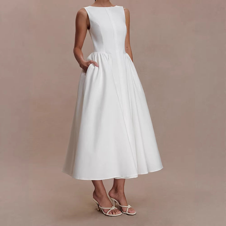 Women Elegant Midi Dress with Feminine A-Line Skirt StylebySassy