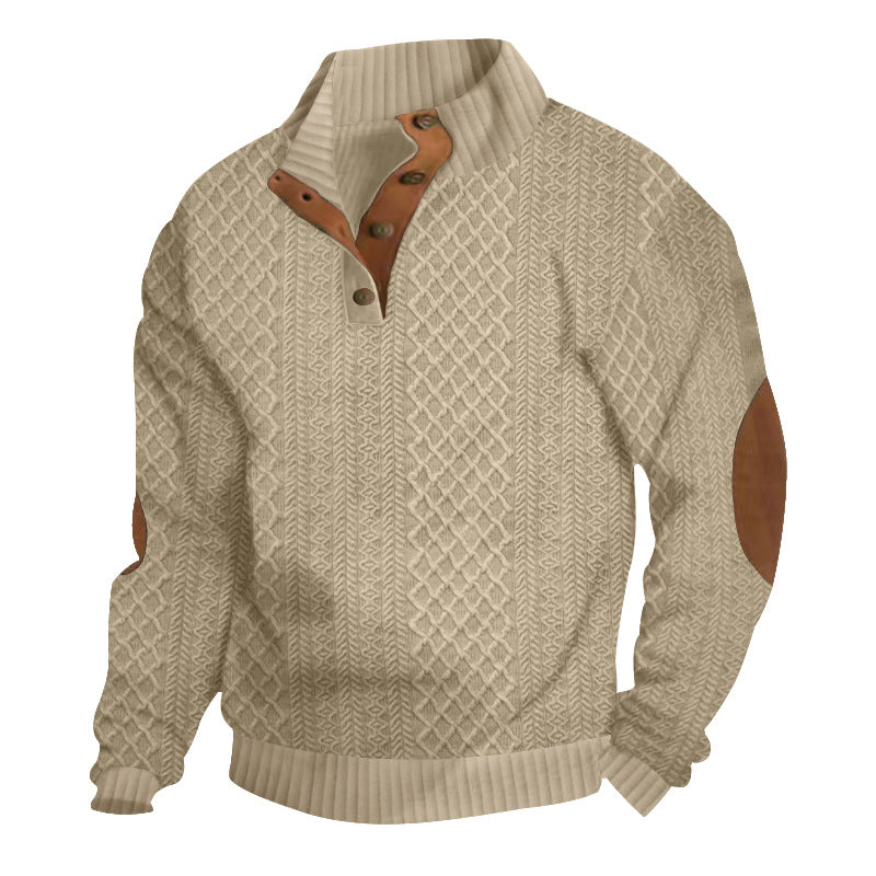 Men's knitted pullover with stand-up collar and leather trim StylebySassy