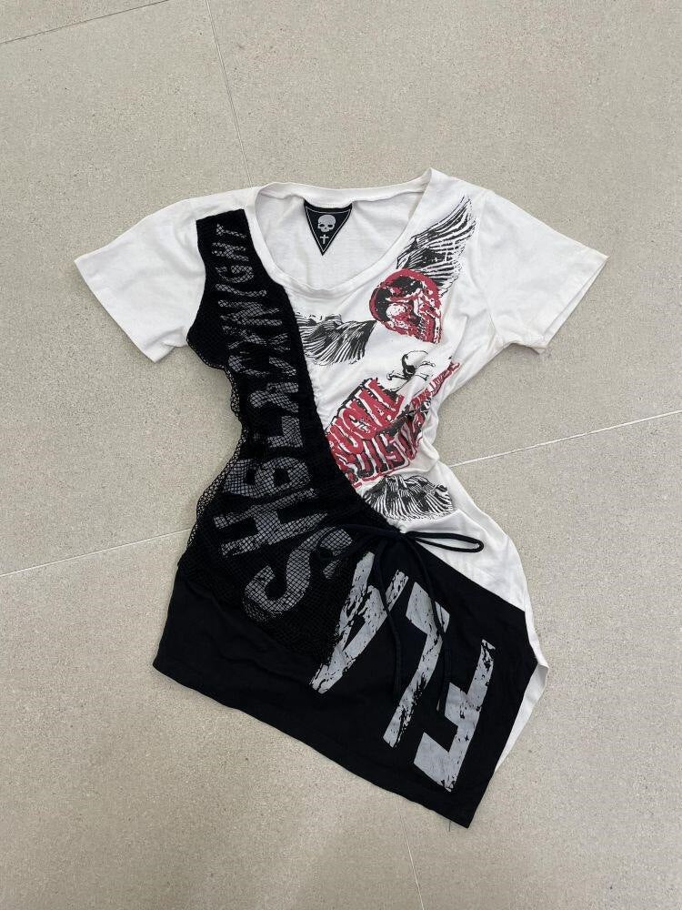 Women's casual T-shirt with unique graphic design and sporty mesh insert StylebySassy