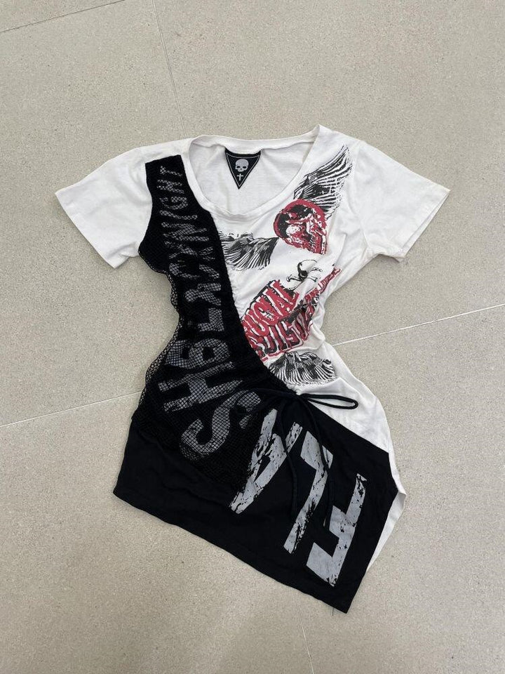 Women's casual T-shirt with unique graphic design and sporty mesh insert StylebySassy