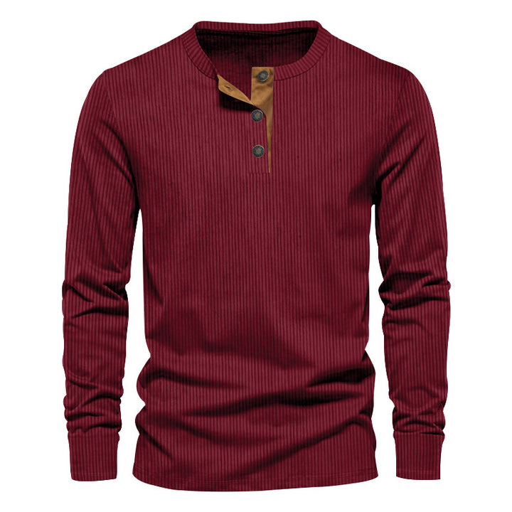 Men's knitted thermal henley with contrast button placket and ribbed cuffs StylebySassy