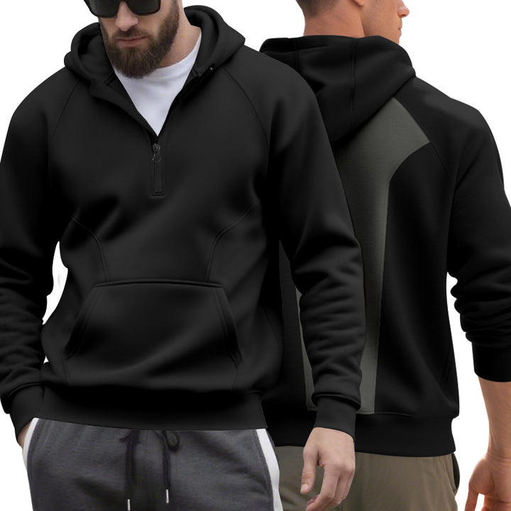 Men's half-zip hoodie in a minimalist softshell look with kangaroo pocket and raglan sleeves StylebySassy