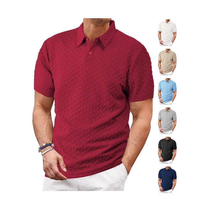 Men's short-sleeved polo shirt with embossed zigzag texture and classic shirt collar StylebySassy