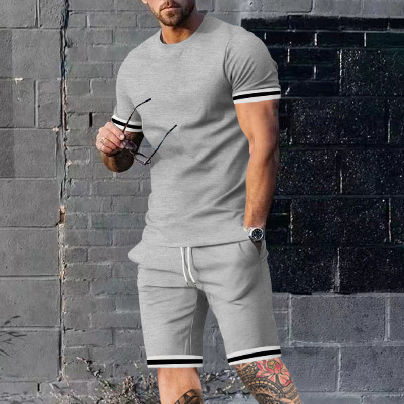Men's athletic leisure set made of cotton fine jersey with contrast cuffs and drawstring short pants StylebySassy