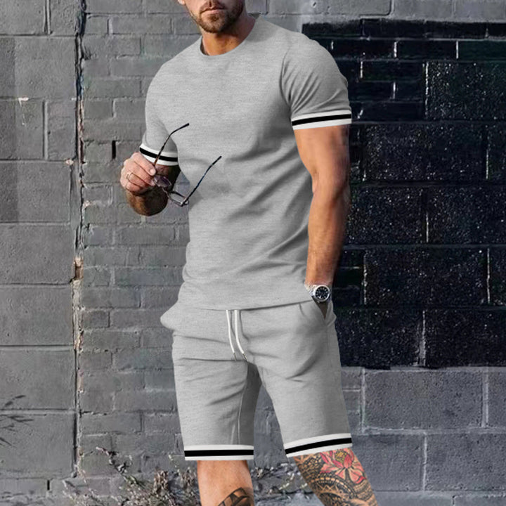 Men's athletic leisure set made of cotton fine jersey with contrast cuffs and drawstring short pants StylebySassy