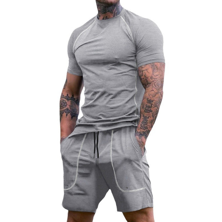 Men's Raglan-Fit Short Sleeve Shirt and Drawstring Shorts Set made of breathable stretch jersey with contrast stitching StylebySassy
