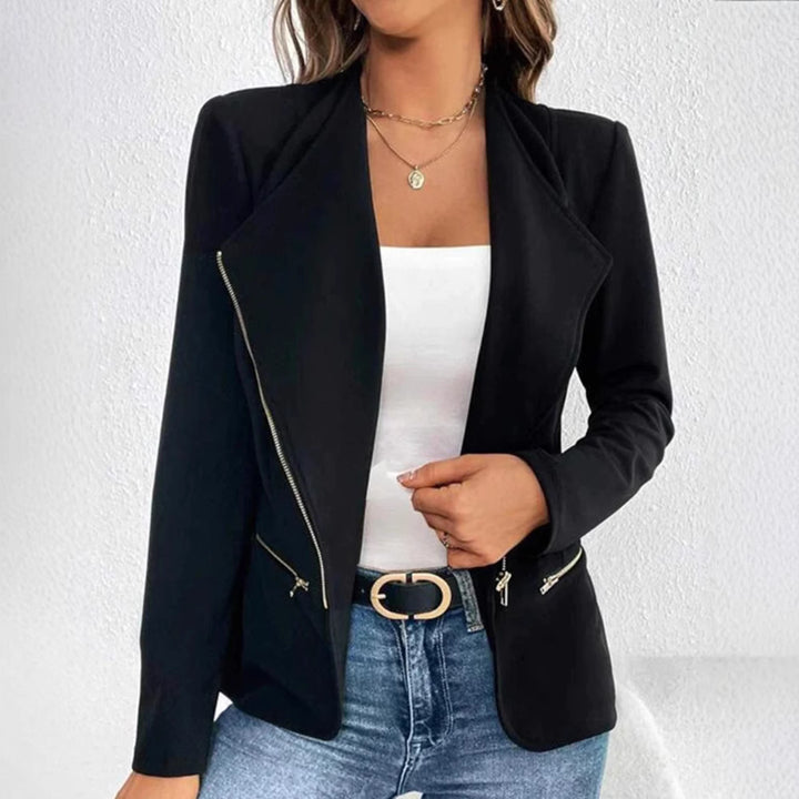 Ladies nan tailored jersey blazer with asymmetric decorative zippers StylebySassy