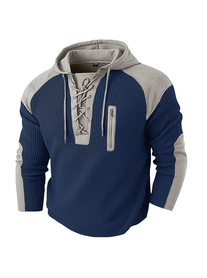 Men's hoodie with lacing trim and vertical zipper chest pocket StylebySassy