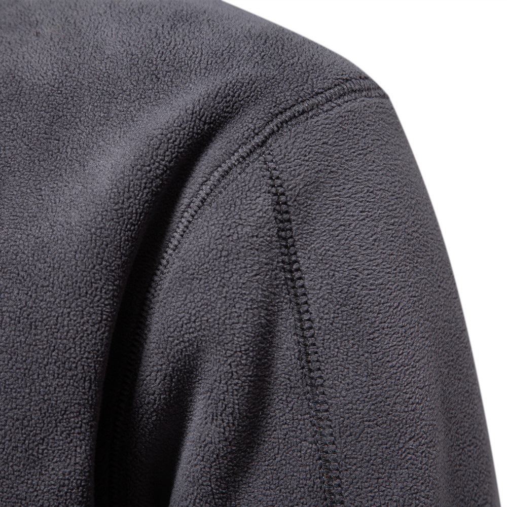 Men's lightweight fleece pullover with short zipper and stand-up collar StylebySassy