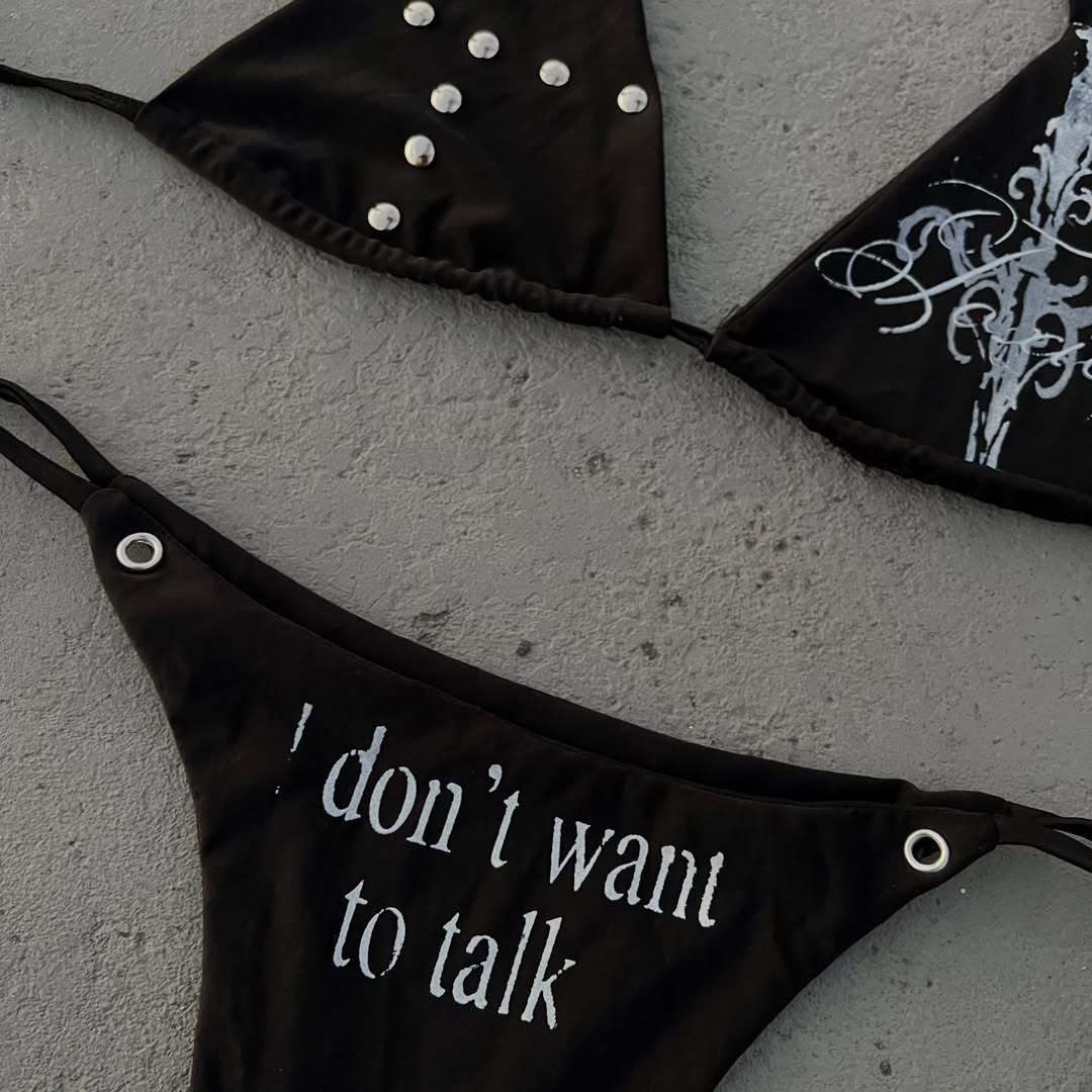 Women Triangle Bikini with unique lettering and glitter elements StylebySassy