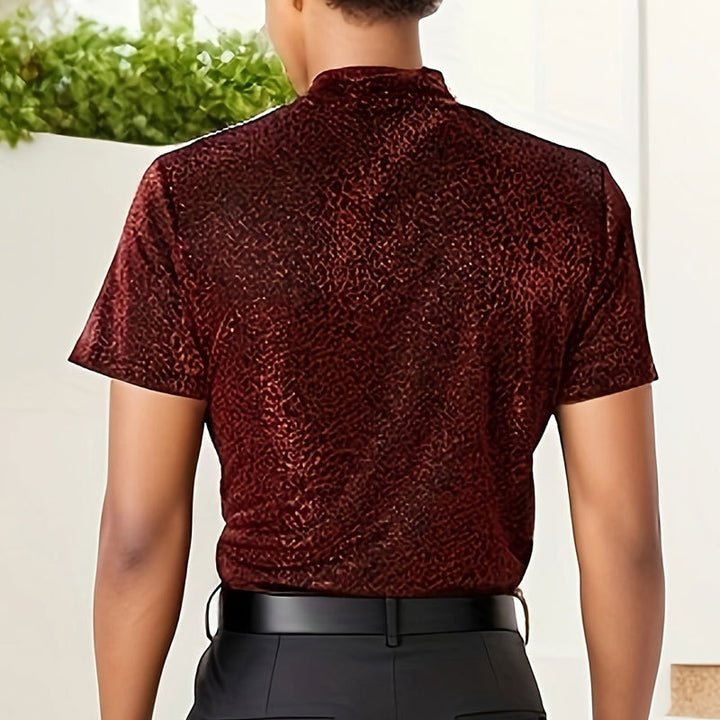 Women shimmering short-sleeve shirt with high round neckline and textured animal print look StylebySassy