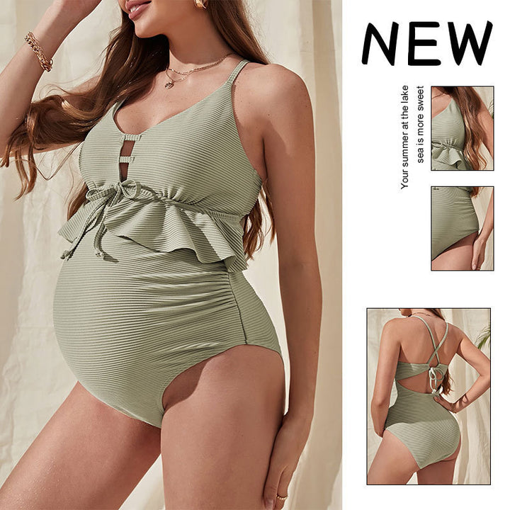 Women one-piece swimsuit with loose wrap detail and gathered skirt StylebySassy
