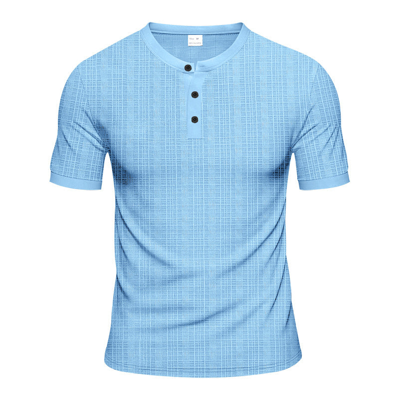 Men's nano band collar henley with fine mesh structure and slim fit StylebySassy
