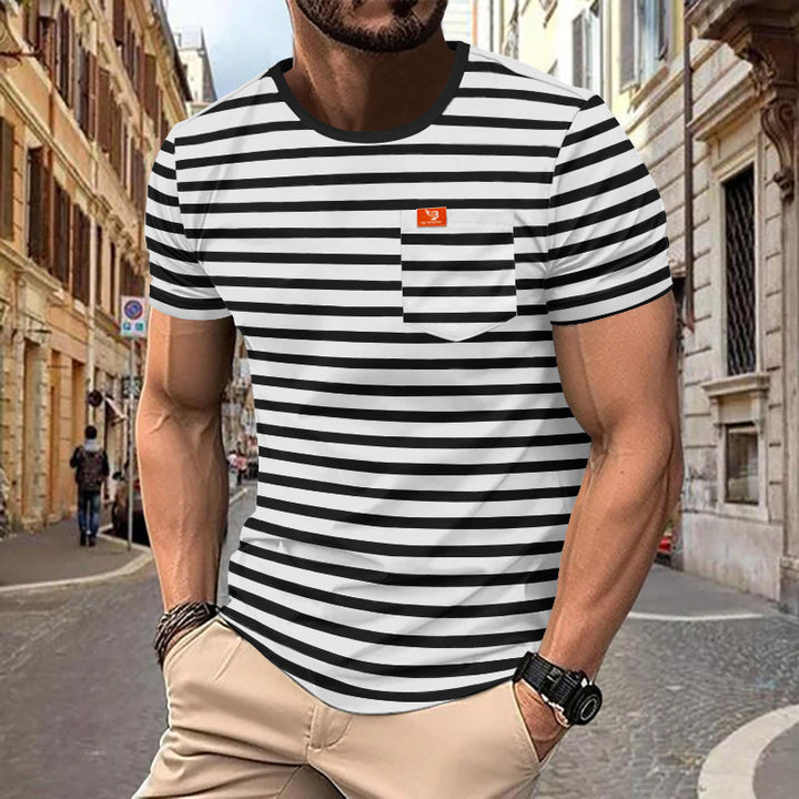 Men's nautical inspired striped T-shirt with chest pocket and slub jersey StylebySassy