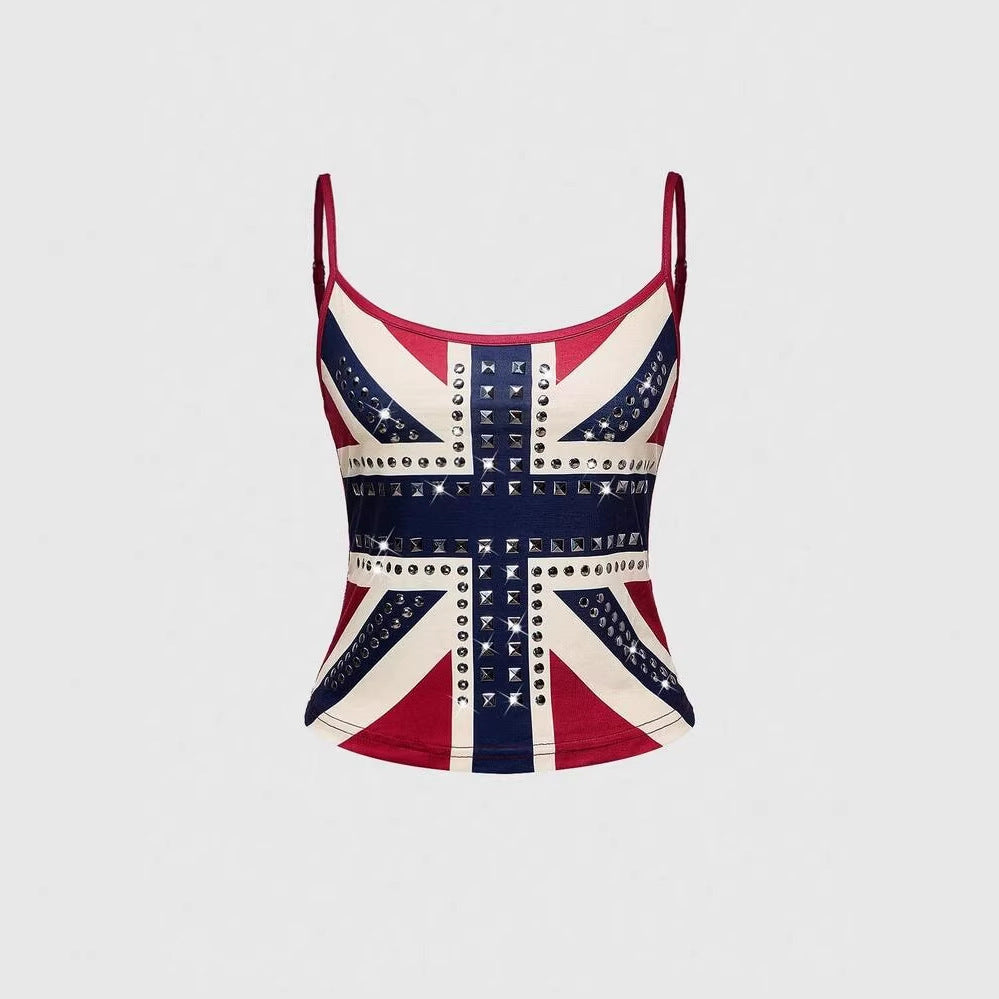 Women's tank top with stylish Union Jack design and studs StylebySassy