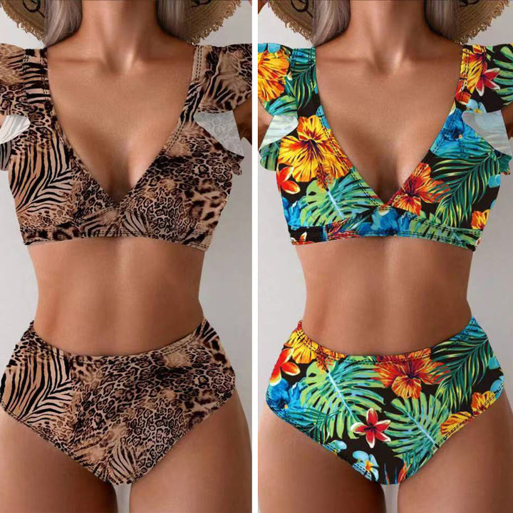 Women Bikini Set with playful ruffles and floral patterns StylebySassy