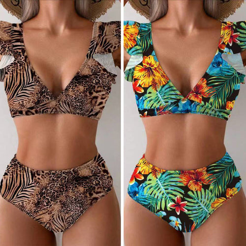Women Bikini Set with playful ruffles and floral patterns StylebySassy