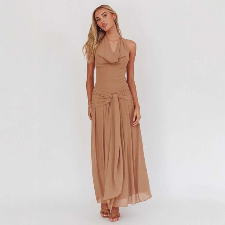 Women Elegant Long Evening Dress with Refined Halter Net StylebySassy