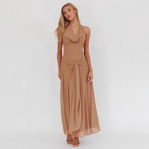 Women Elegant Long Evening Dress with Refined Halter Net StylebySassy