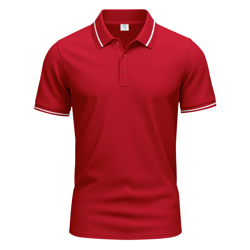 Men's breathable interlock polo shirt with contrast tipping, short button placket and slim silhouette StylebySassy