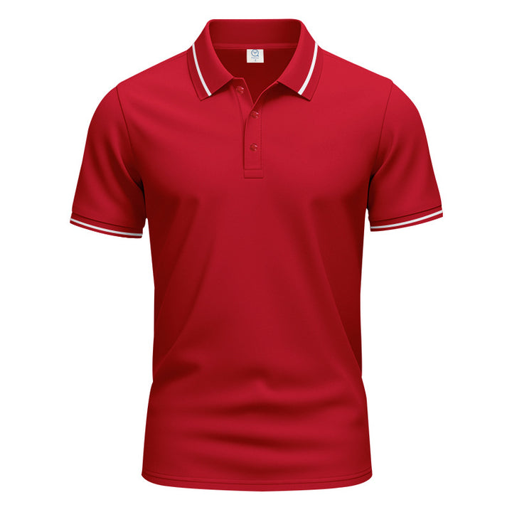 Men's breathable interlock polo shirt with contrast tipping, short button placket and slim silhouette StylebySassy