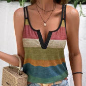 Women's casual fine knit top with V-inset and double spaghetti straps StylebySassy