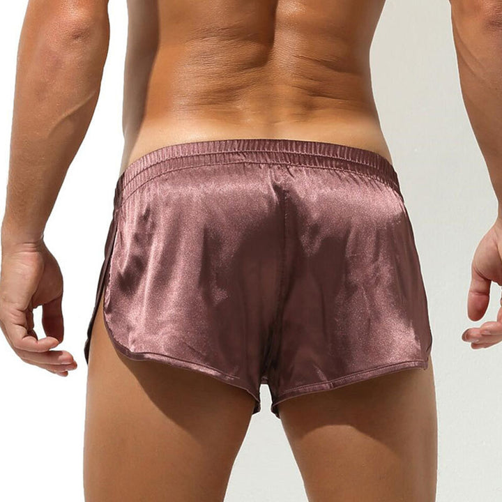 Men's short satin sleep shorts with elastic waistband and side slit StylebySassy