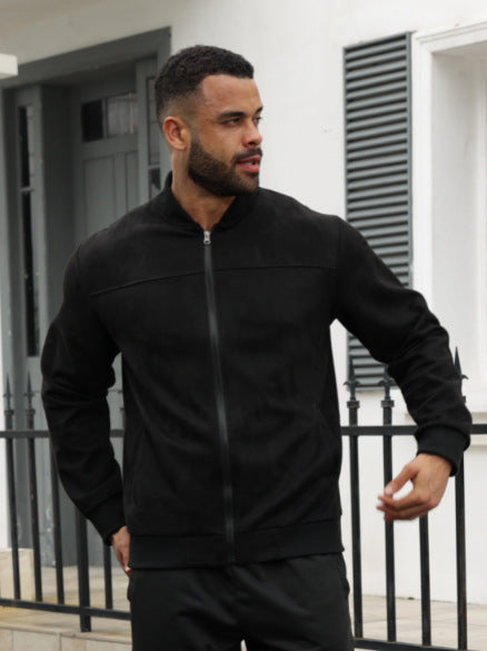 Men's subtle velour bomber jacket with stand-up collar, full zip and ribbed cuffs StylebySassy