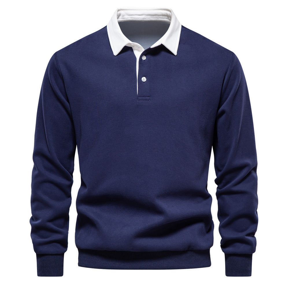 Men's elegant long sleeve polo shirt with contrast collar StylebySassy