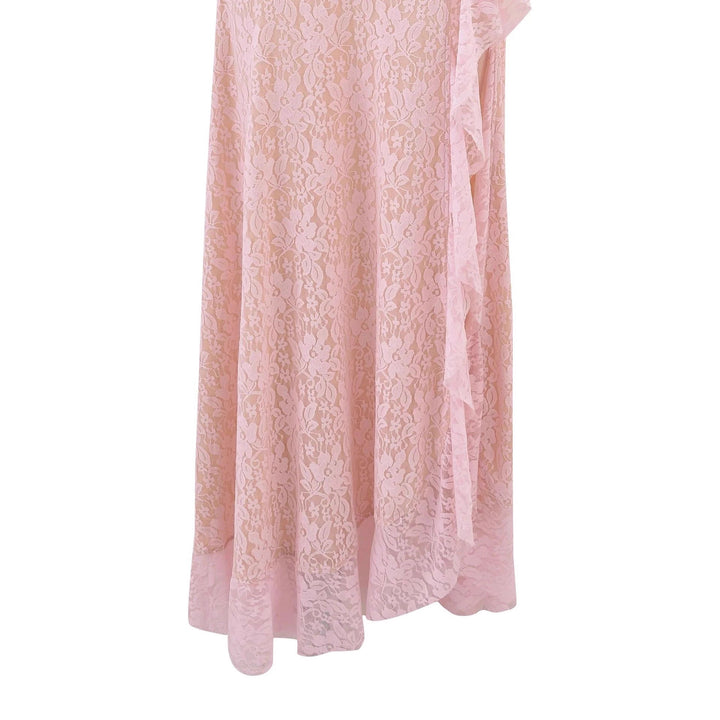 Women's maxi dress with deep V-neckline and intricate lace accents StylebySassy