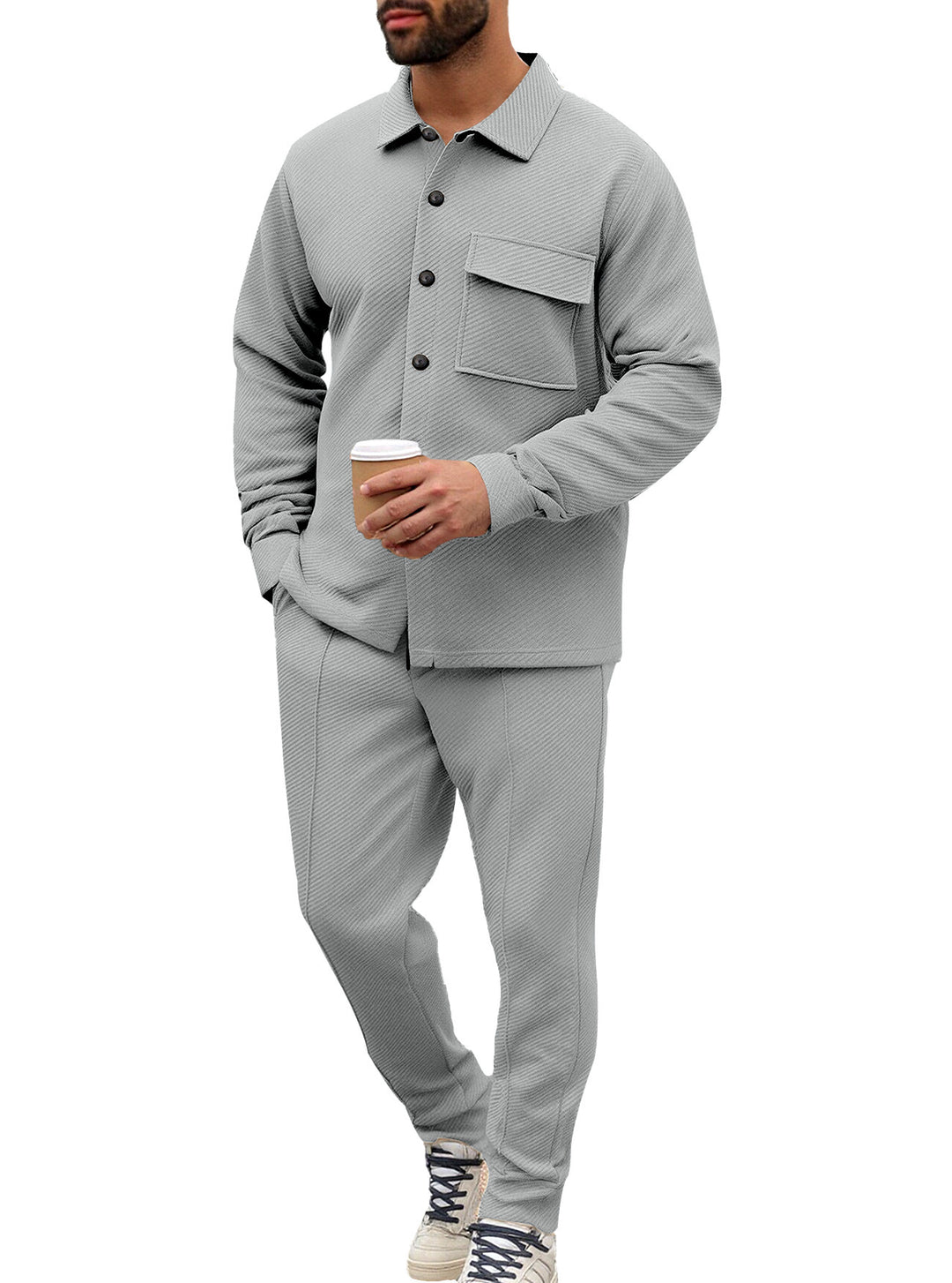 Men's Nan Shirt Jacket Set with Flap Pocket and Tapered Comfort Trousers StylebySassy