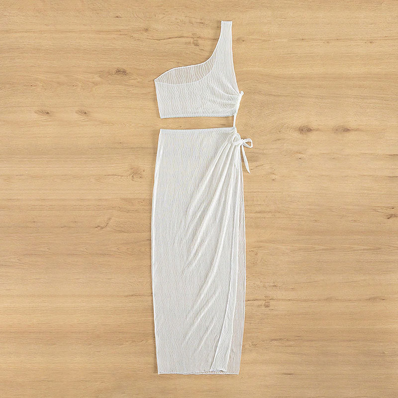 Women's asymmetrical crop top with casual midi skirt StylebySassy