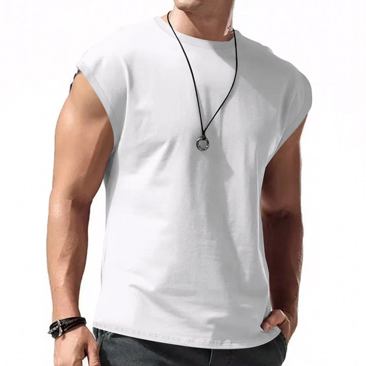 Men's fitted sleeveless muscle shirt made of cotton blend with wide shoulder sections StylebySassy