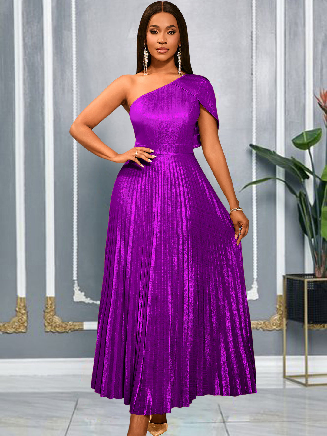 Ladies Glamorous One-Shoulder Evening Dress with Pleated Pleats StylebySassy