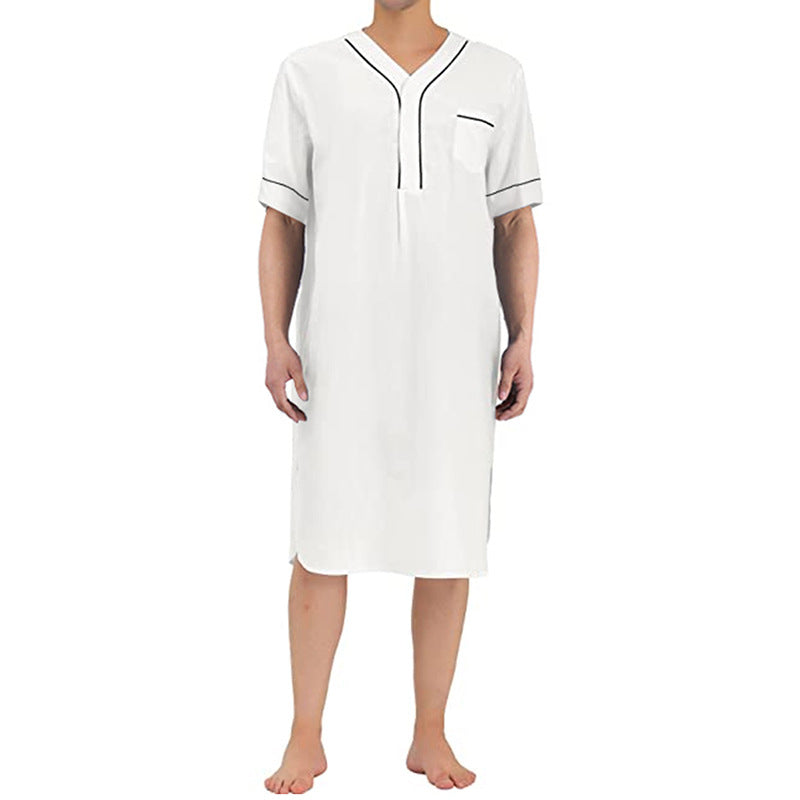 Men's knee-length nightshirt with short sleeves, concealed button placket and breast pocket StylebySassy