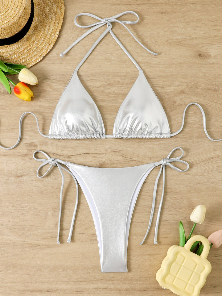 Women's Triangle Bikini with Shiny Finish and Adjustable Straps StylebySassy