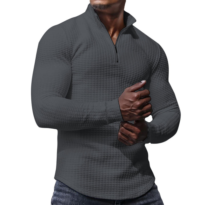 Men's tailored thermo half-zip pullover with waffle texture and standing collar StylebySassy