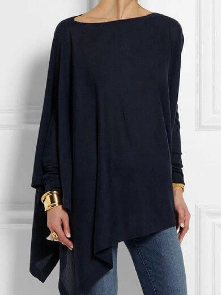 Women's draped oversized tunic with asymmetrical hem and wide batwing sleeves StylebySassy