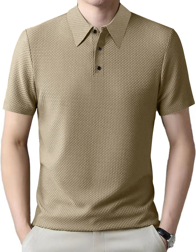 Men's structured short sleeve polo with pointed shirt collar and three-button placket StylebySassy