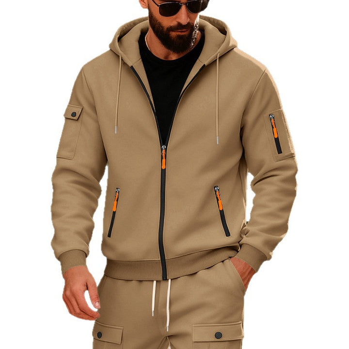 Men's hooded jacket with water-repellent zippers and multifunctional pockets StylebySassy