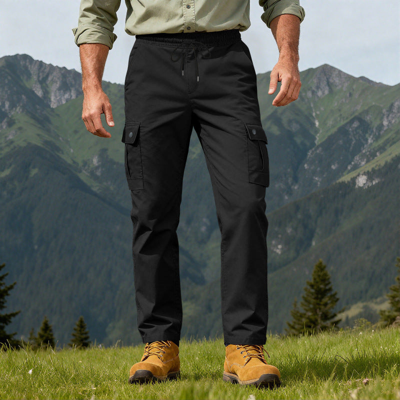 Men's robust leisure cargo pants with elastic waistband drawstring and multiple pockets StylebySassy