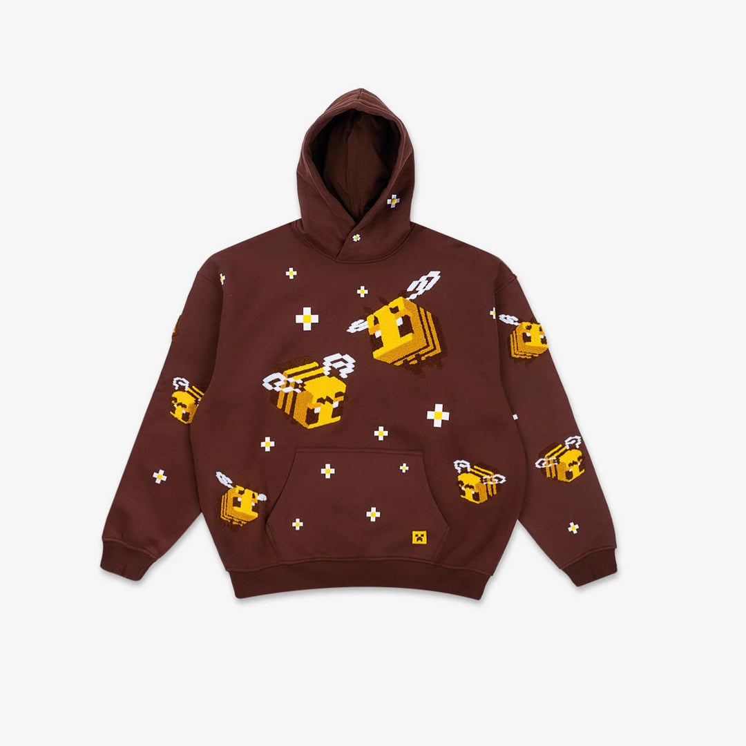 Unisex hoodie with woven pixel bee motif and attached kangaroo pocket StylebySassy