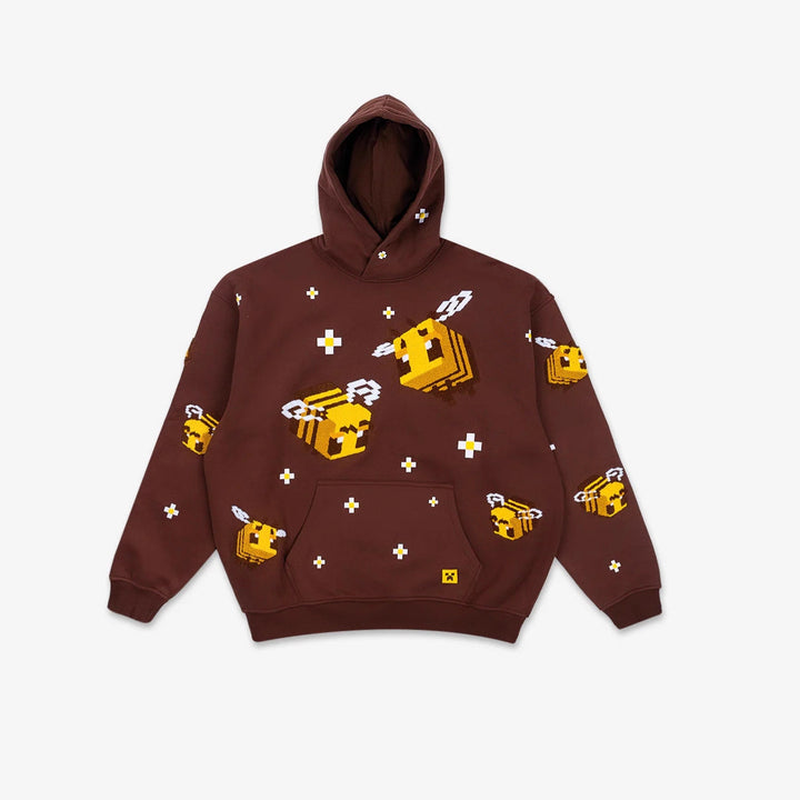 Unisex hoodie with woven pixel bee motif and attached kangaroo pocket StylebySassy