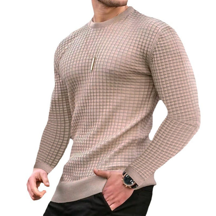 Men's fitted waffle round neck sweater made of fine knit with ribbed cuffs StylebySassy