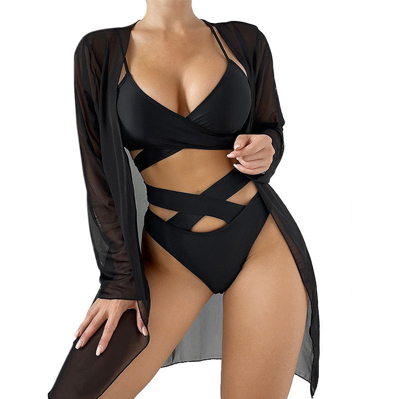 Women's bikini set with sophisticated cut details and elegant cover-up StylebySassy