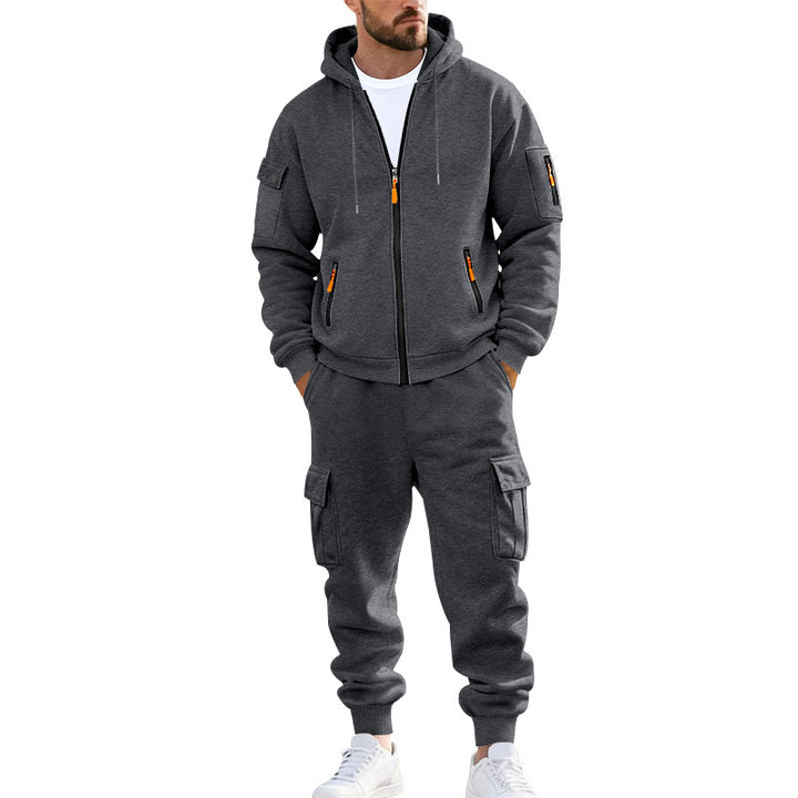 Men's nano urban functional cargo sweat set with hoodie, zippered pockets, and tapered cargo jogger StylebySassy